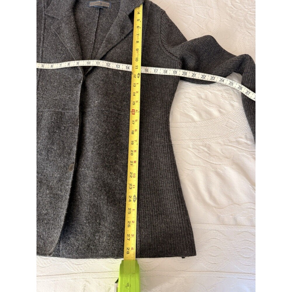 Herman Geist Women’s M 100% Wool Gray Sweater Jacket Knit Blazer Vintage Preppy - Picture 7 of 7